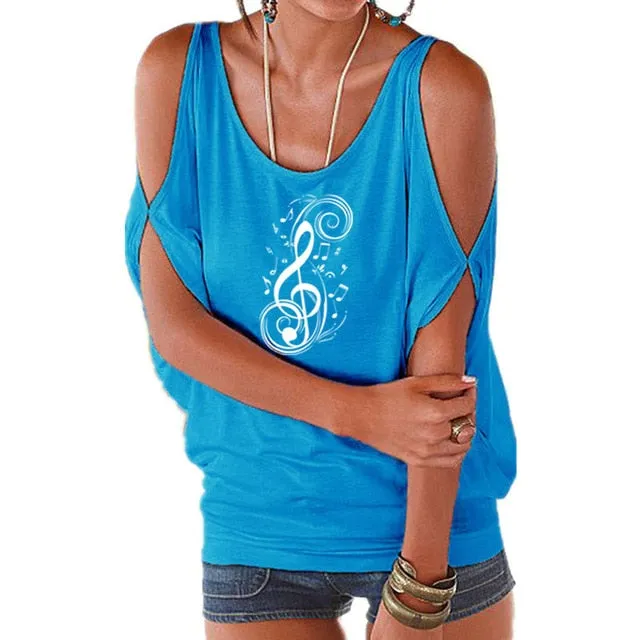 T-Shirt Treble Clef Music Notes T-Shirt Women Batwing Tops SJA