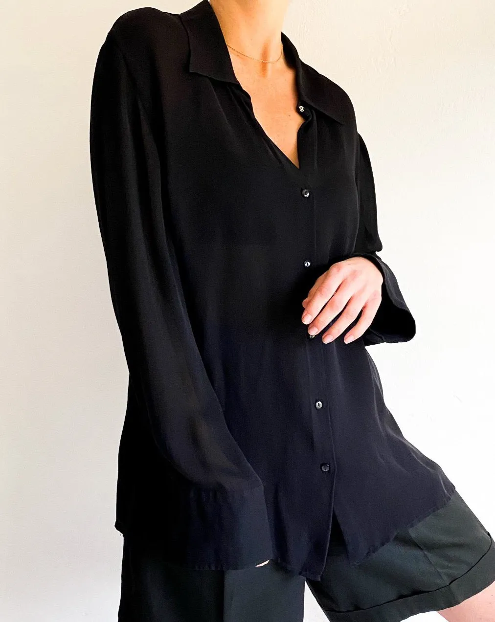 Vintage Black Sheer Silk Blouse