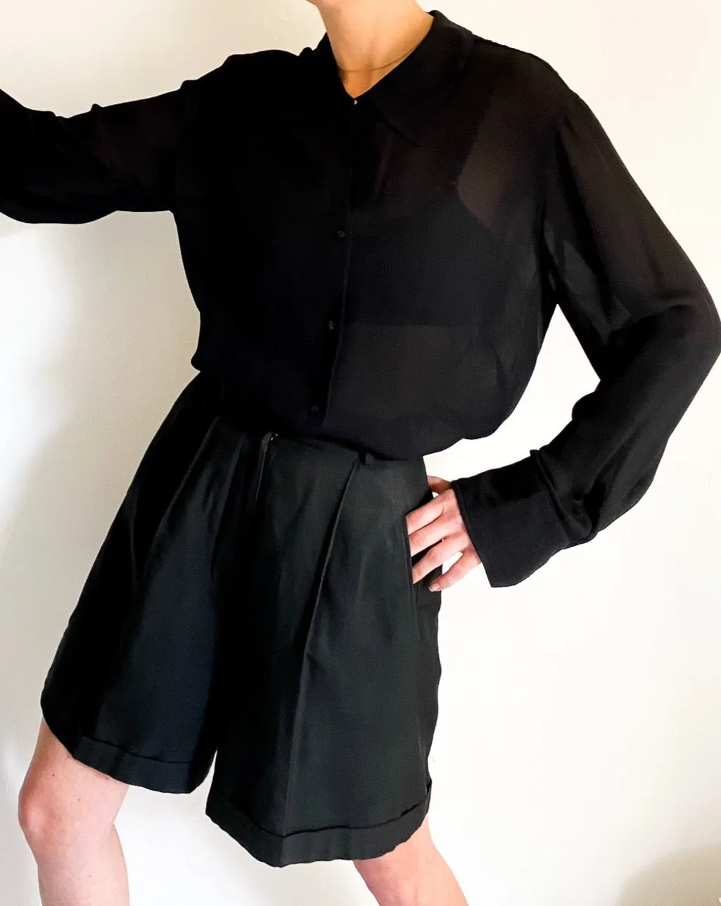 Vintage Black Sheer Silk Blouse